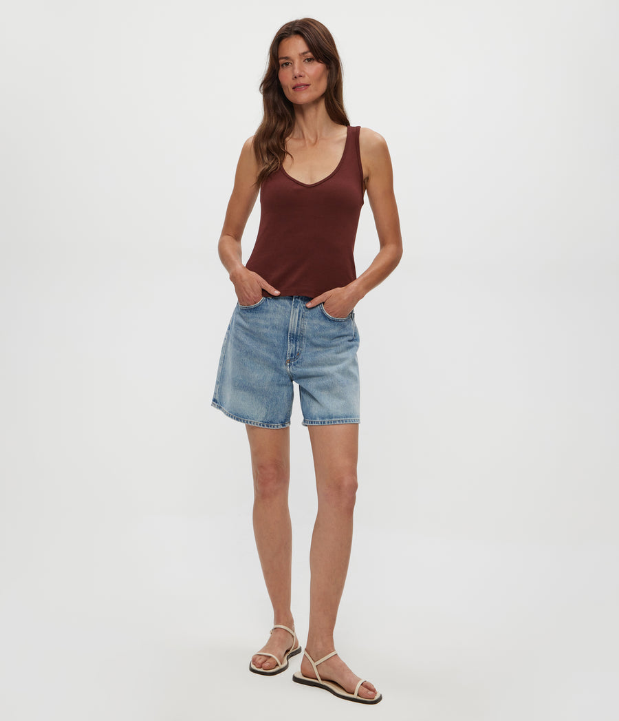 Sloan V-Neck Tank in ESPRESSO Brown Full Body View #ESPRESSO