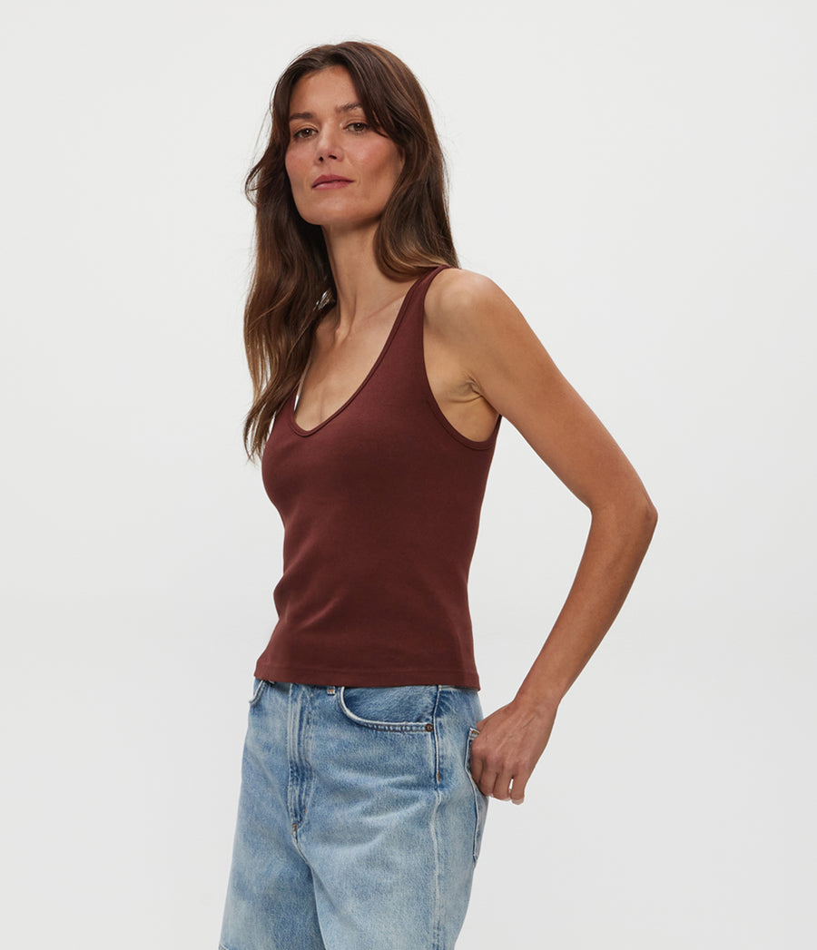 Sloan V-Neck Tank in ESPRESSO Brown Side View #ESPRESSO