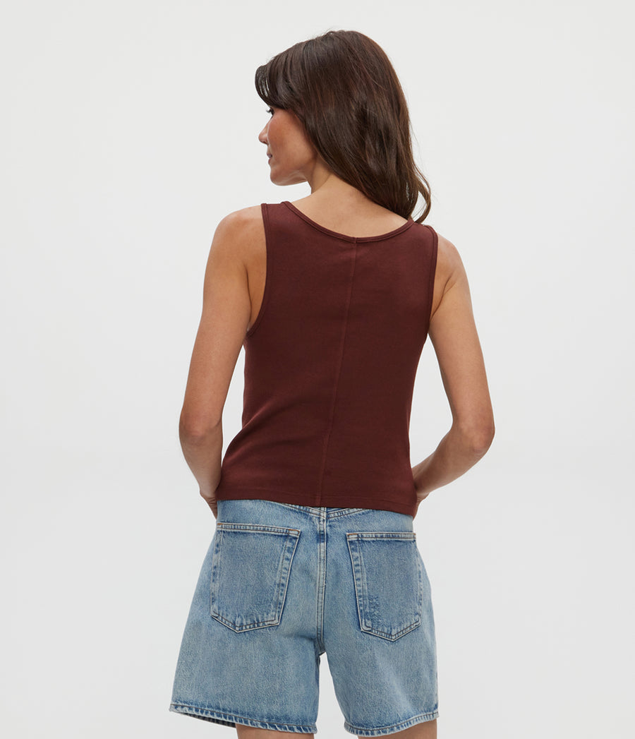 Sloan V-Neck Tank in ESPRESSO Brown Back View #ESPRESSO