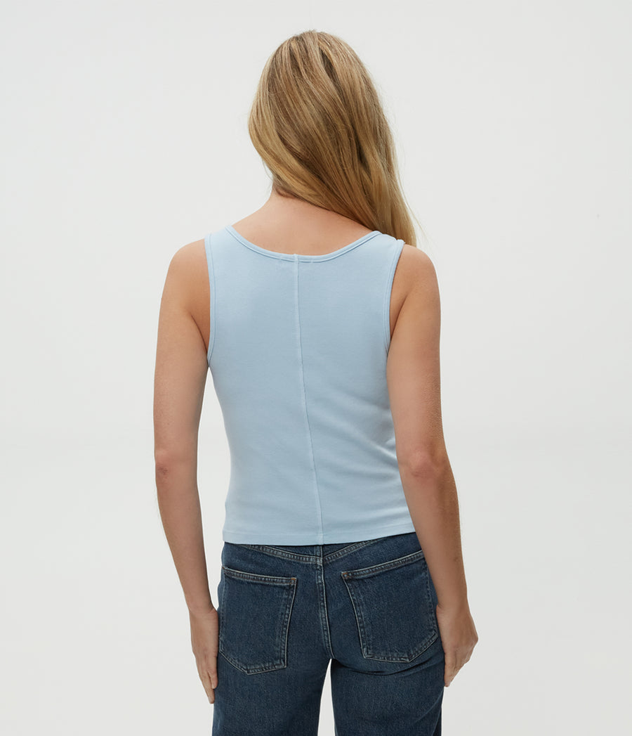 Sloan V-Neck Tank in Fountain Blue Back View #FOUNTAIN