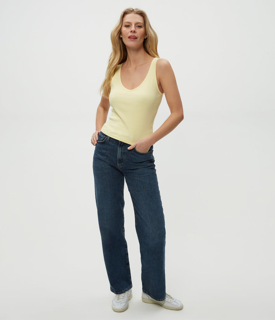 Sloan V-Neck Tank in Lemonade Yellow Full Body View #LEMONADE