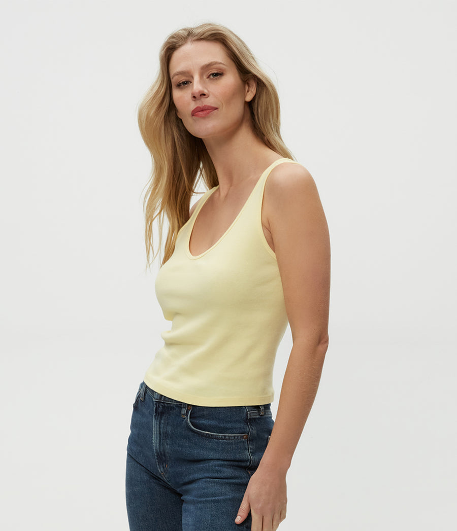 Sloan V-Neck Tank in Lemonade Yellow Side View #LEMONADE