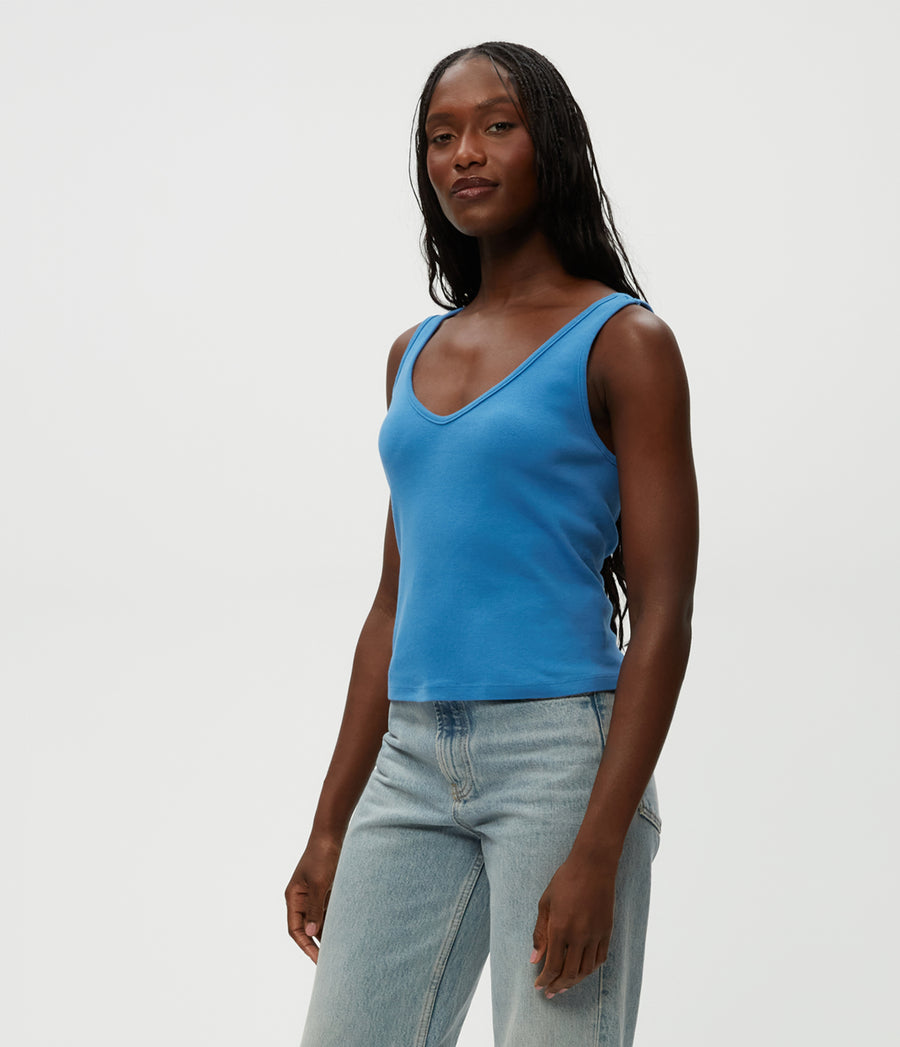 Sloan V-Neck Tank in Ocean Blue Side View #OCEAN