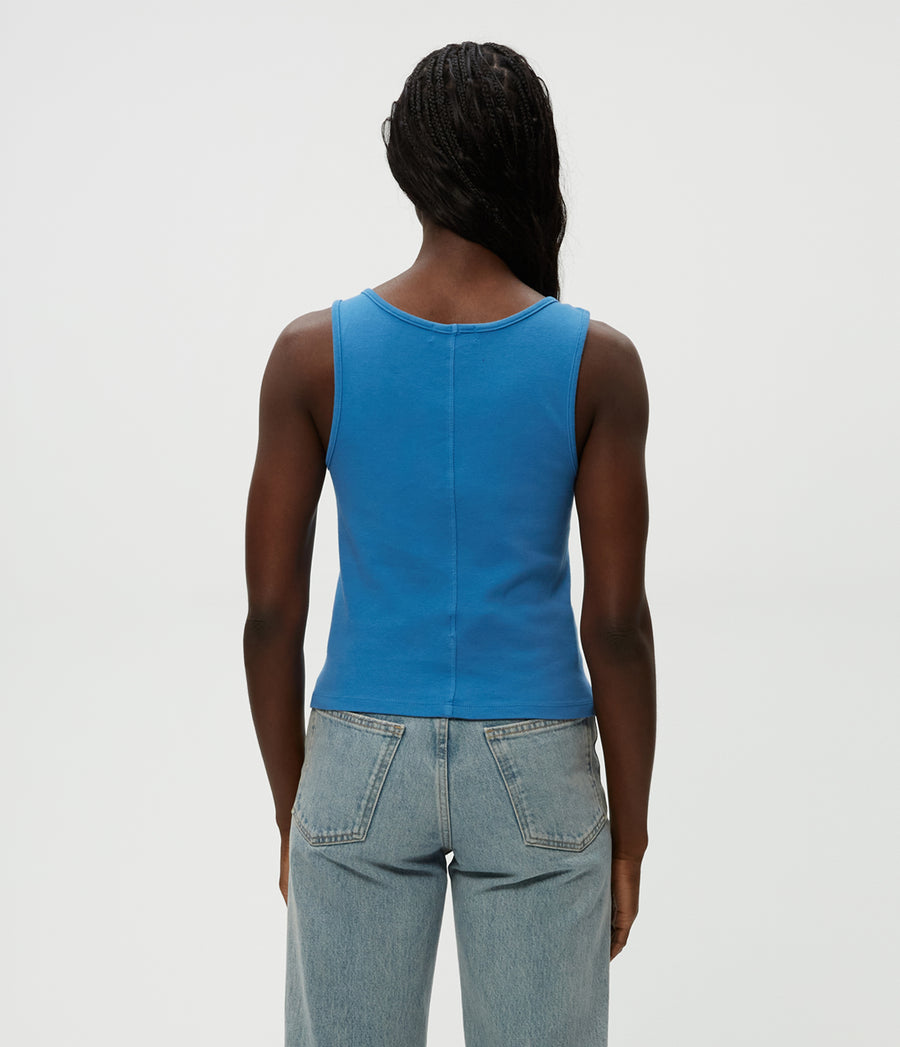 Sloan V-Neck Tank in Ocean Blue Back View #OCEAN