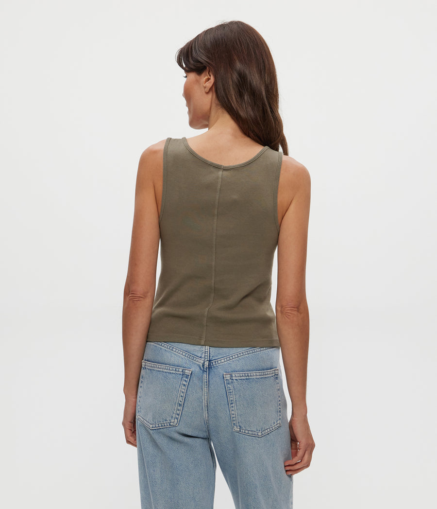 Sloan V-Neck Tank in Olive Green Back View #OLIVE