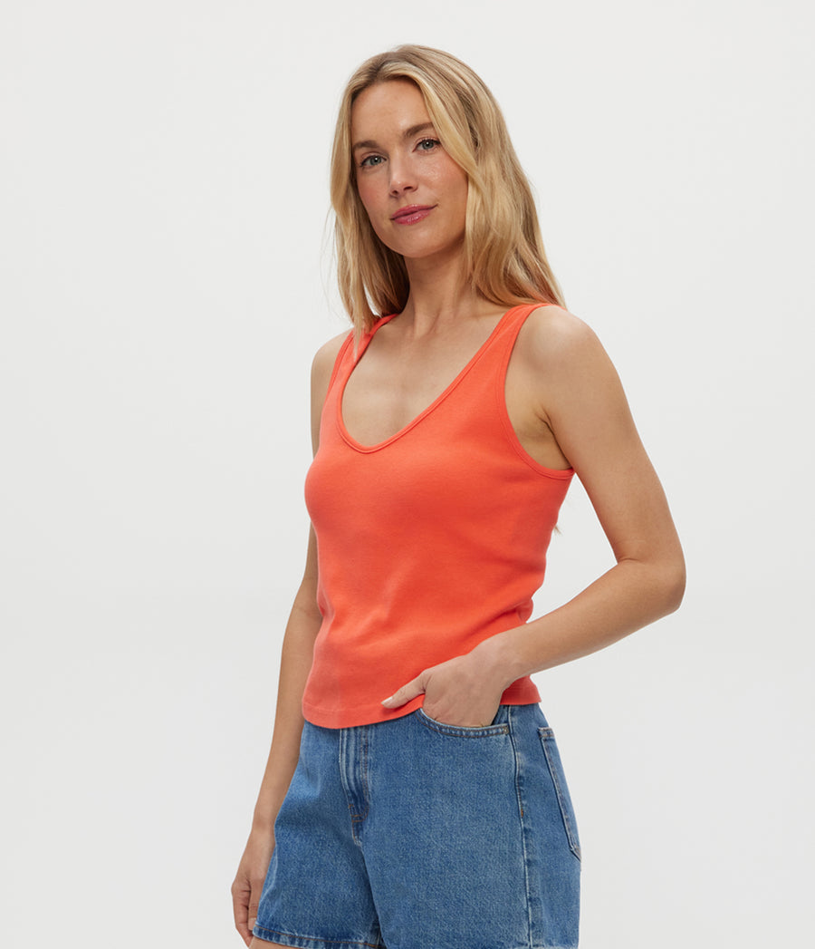 Sloan V-Neck Tank in PERSIMMON ORANGE Side View #PERSIMMON