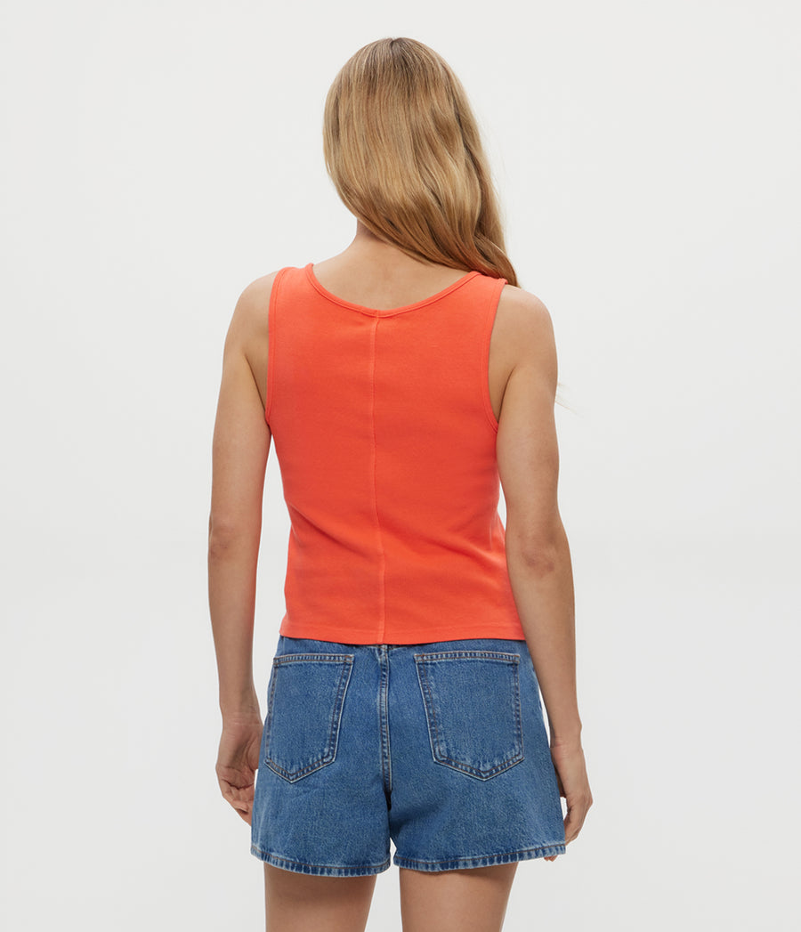 Sloan V-Neck Tank in PERSIMMON ORANGE Back View #PERSIMMON