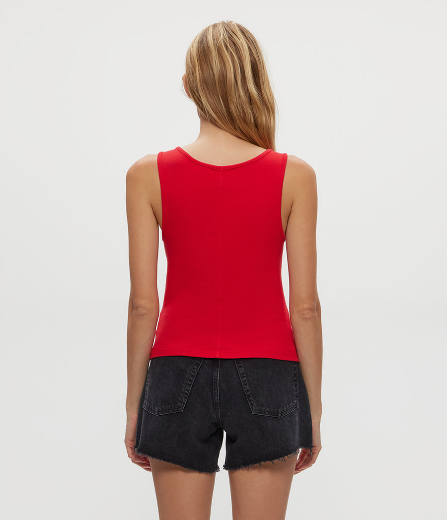 Sloan V-Neck Tank in Rumba Red Back View #RUMBA
