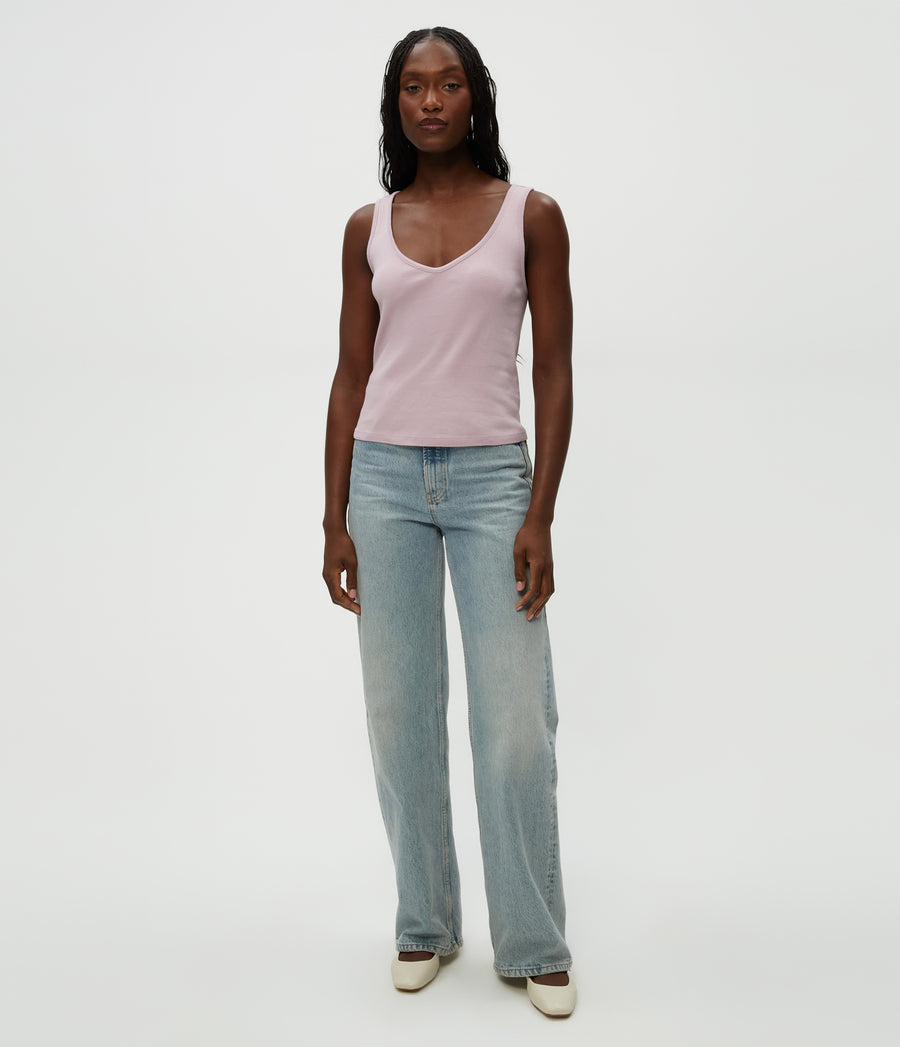 Sloan V-Neck Tank in Sachet Pink Full Body View #SACHET