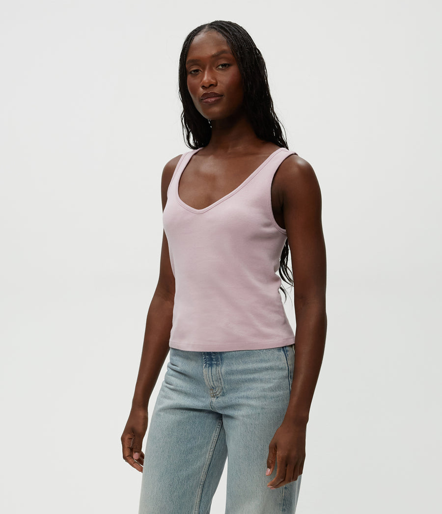 Sloan V-Neck Tank in Sachet Pink Side View #SACHET