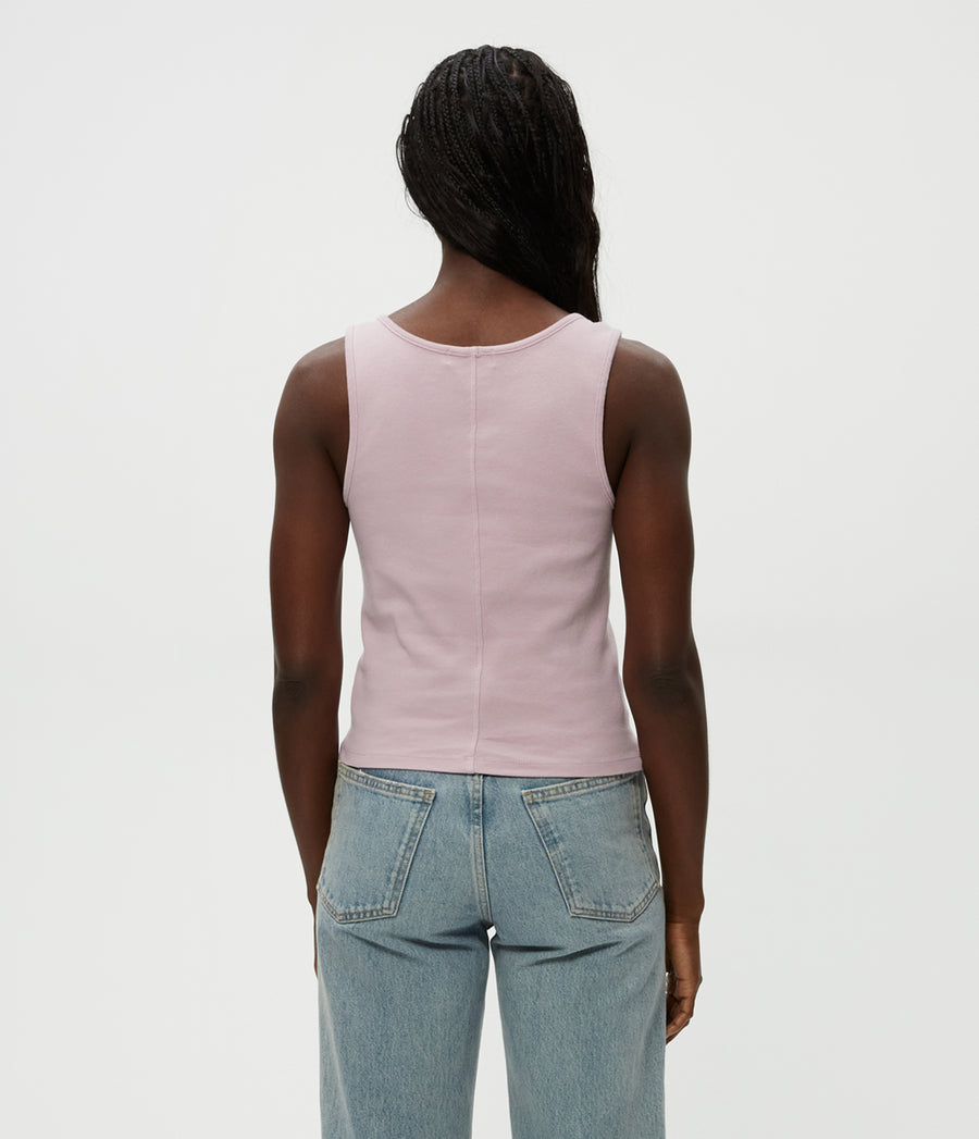 Sloan V-Neck Tank in Sachet Pink Back View #SACHET
