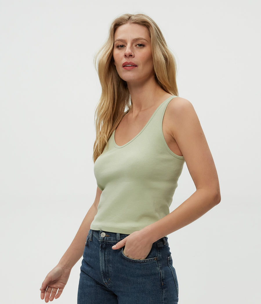 Sloan V-Neck Tank in Seacrest Green Side View #SEACREST