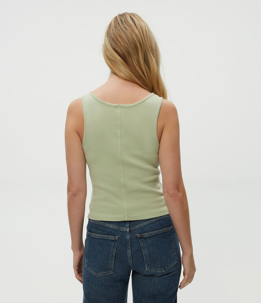 Sloan V-Neck Tank in Seacrest Green Back View #SEACREST