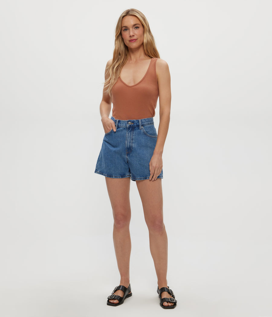 Sloan V-Neck Tank in TERRA Orange Full Body View #TERRA