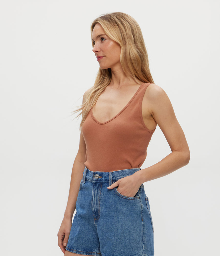 Sloan V-Neck Tank in TERRA Orange Side View #TERRA
