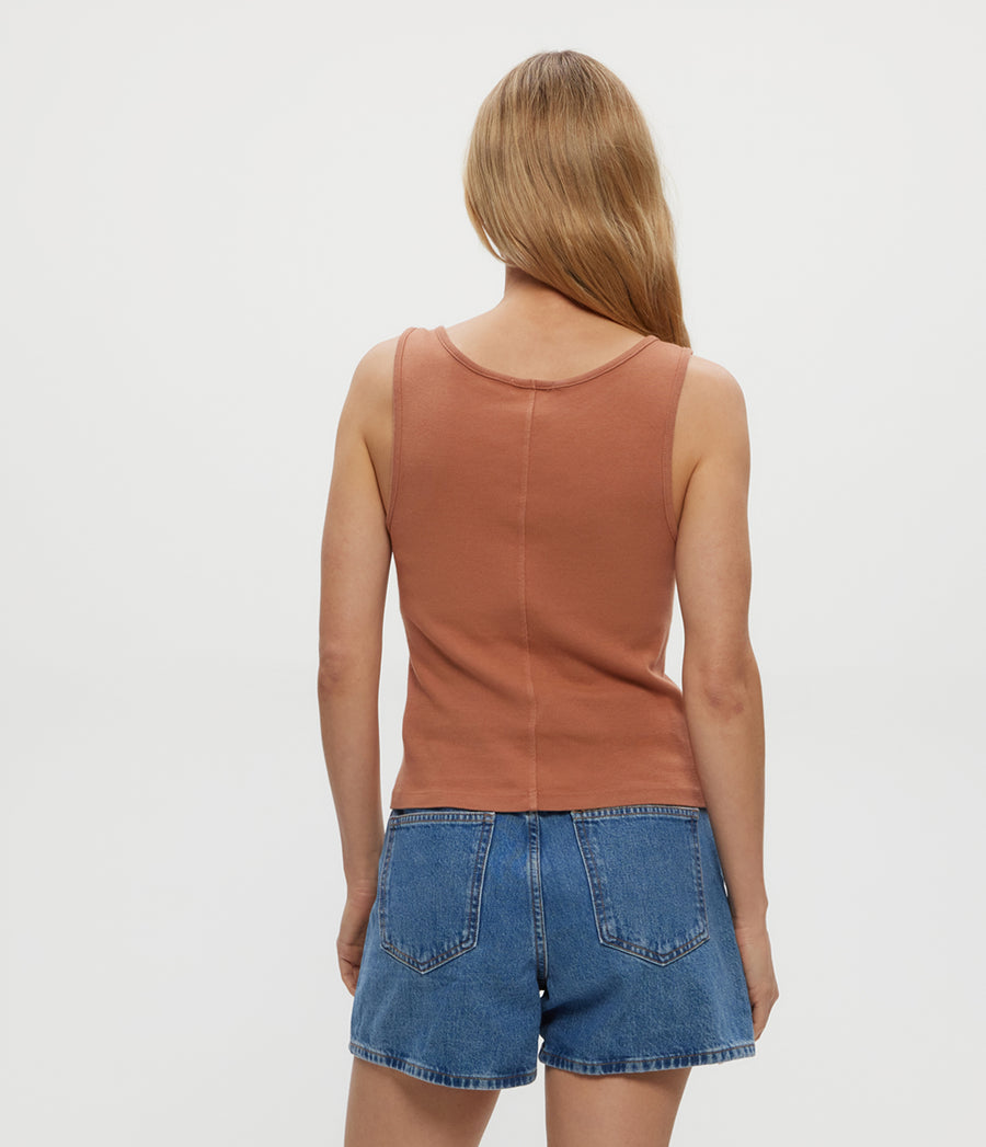 Sloan V-Neck Tank in TERRA Orange Back View #TERRA
