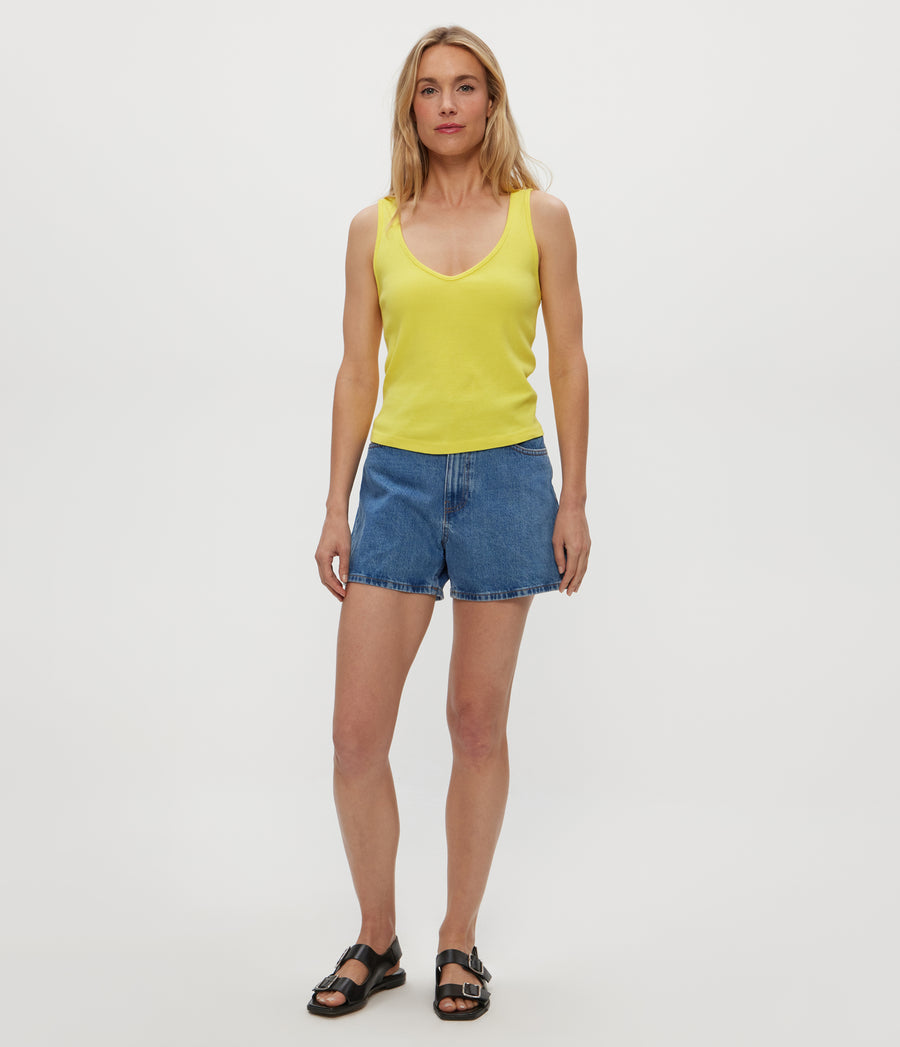 Sloan V-Neck Tank in ZEST Yellow Full Body View #ZEST