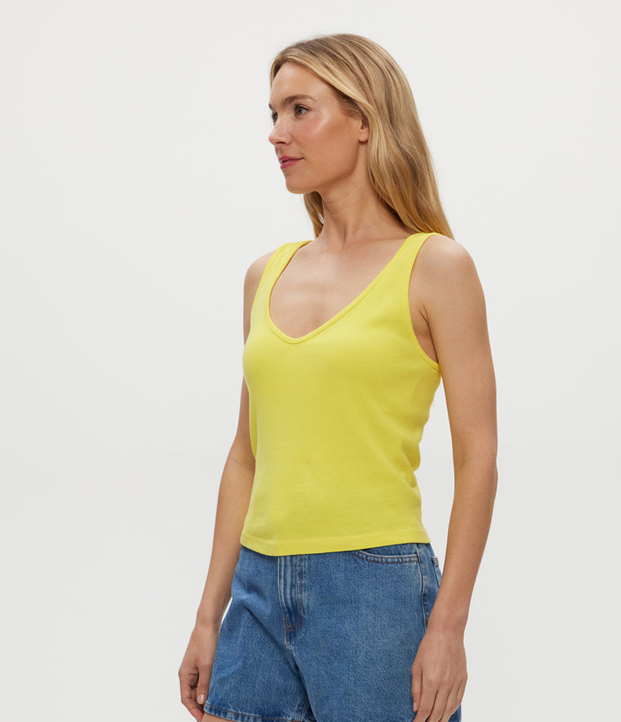 Sloan V-Neck Tank in ZEST Yellow Side View #ZEST