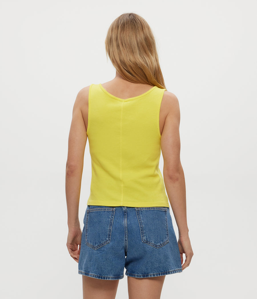 Sloan V-Neck Tank in ZEST Yellow Back View #ZEST