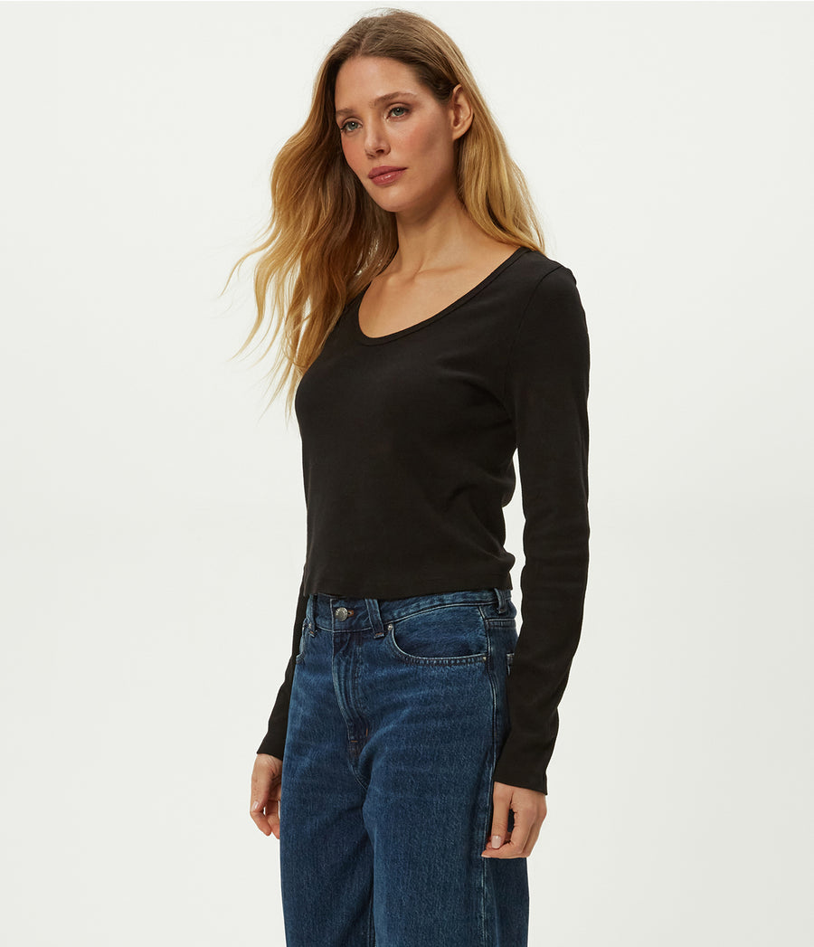 Lizzie V-Neck Long Sleeve Tee in Black Side View #BLACK