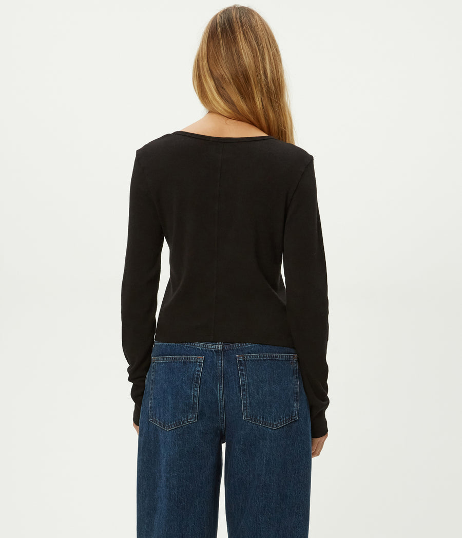 Lizzie V-Neck Long Sleeve Tee in Black Back View #BLACK