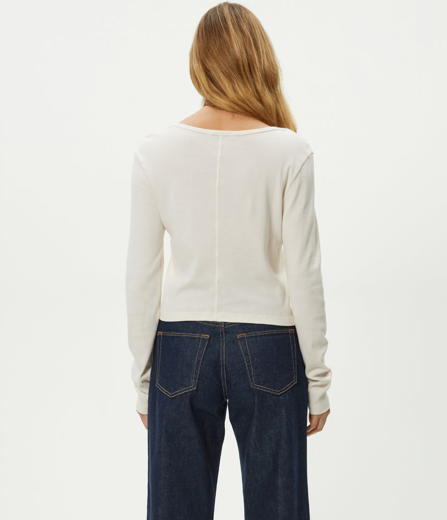 Lizzie V-Neck Long Sleeve Tee in Chalk White Back View #CHALK