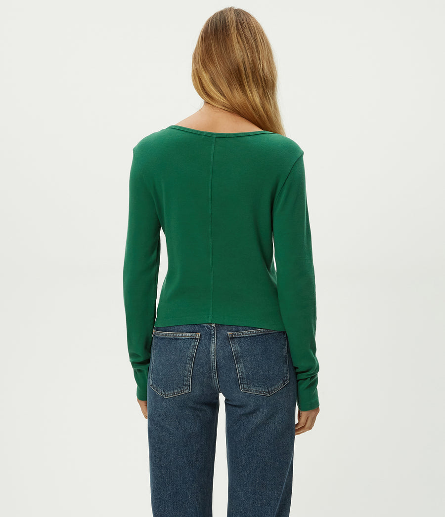 Lizzie V-Neck Long Sleeve Tee in Emerald GREEN Back View #EMERALD