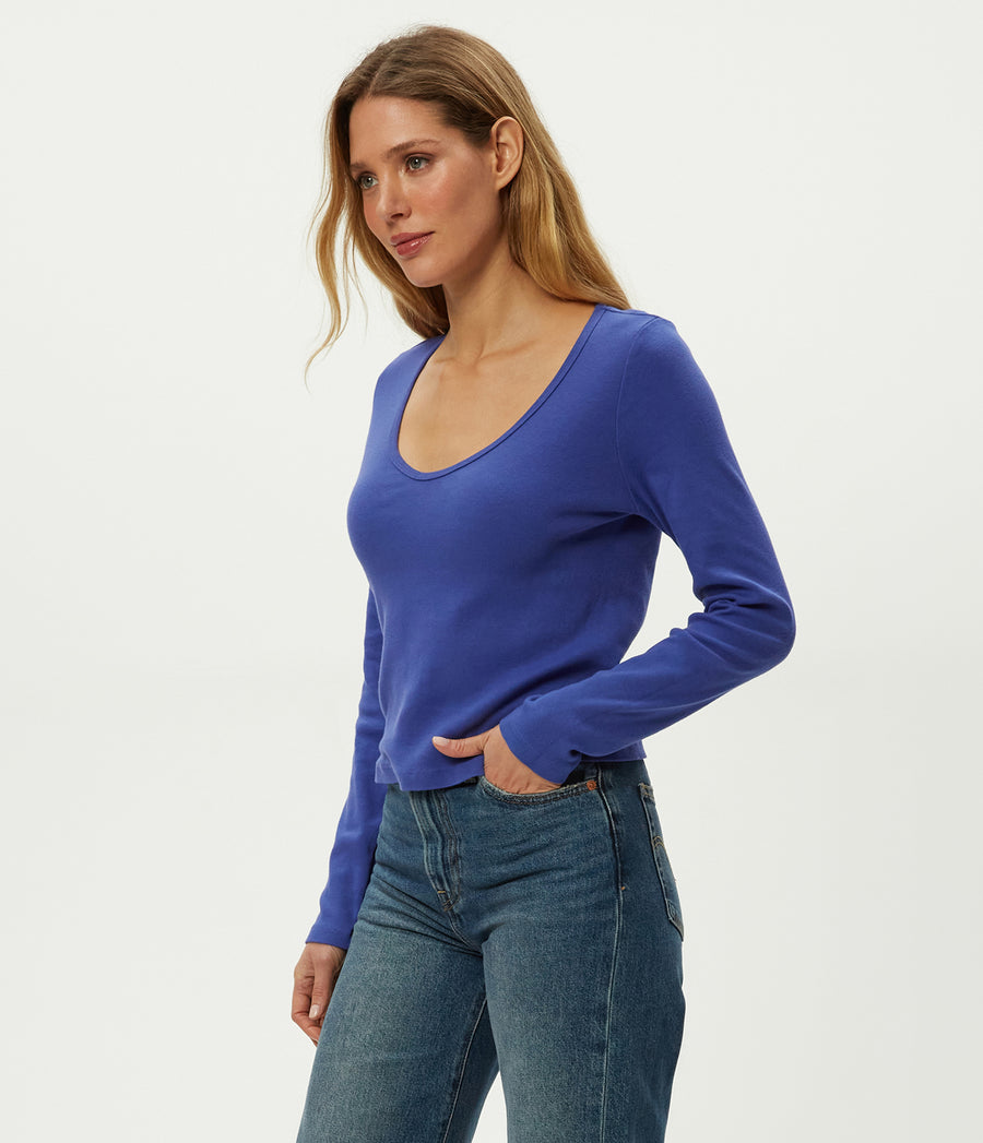 Lizzie V-Neck Long Sleeve Tee in Lapis Blue Side View #LAPIS