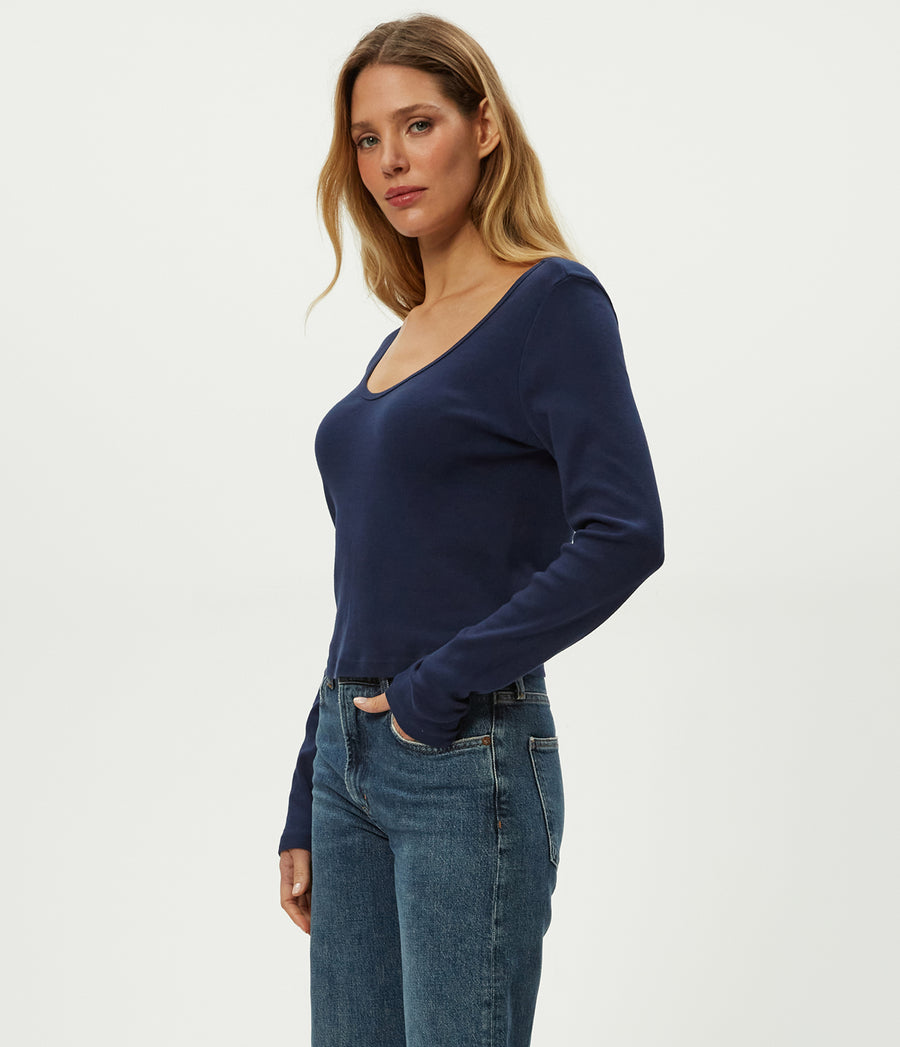 Lizzie V-Neck Long Sleeve Tee in Nocturnal Blue Side View #NOCTURNAL