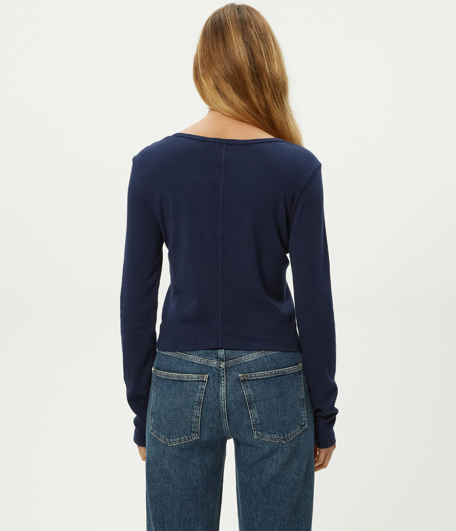 Lizzie V-Neck Long Sleeve Tee in Nocturnal Blue Back View #NOCTURNAL