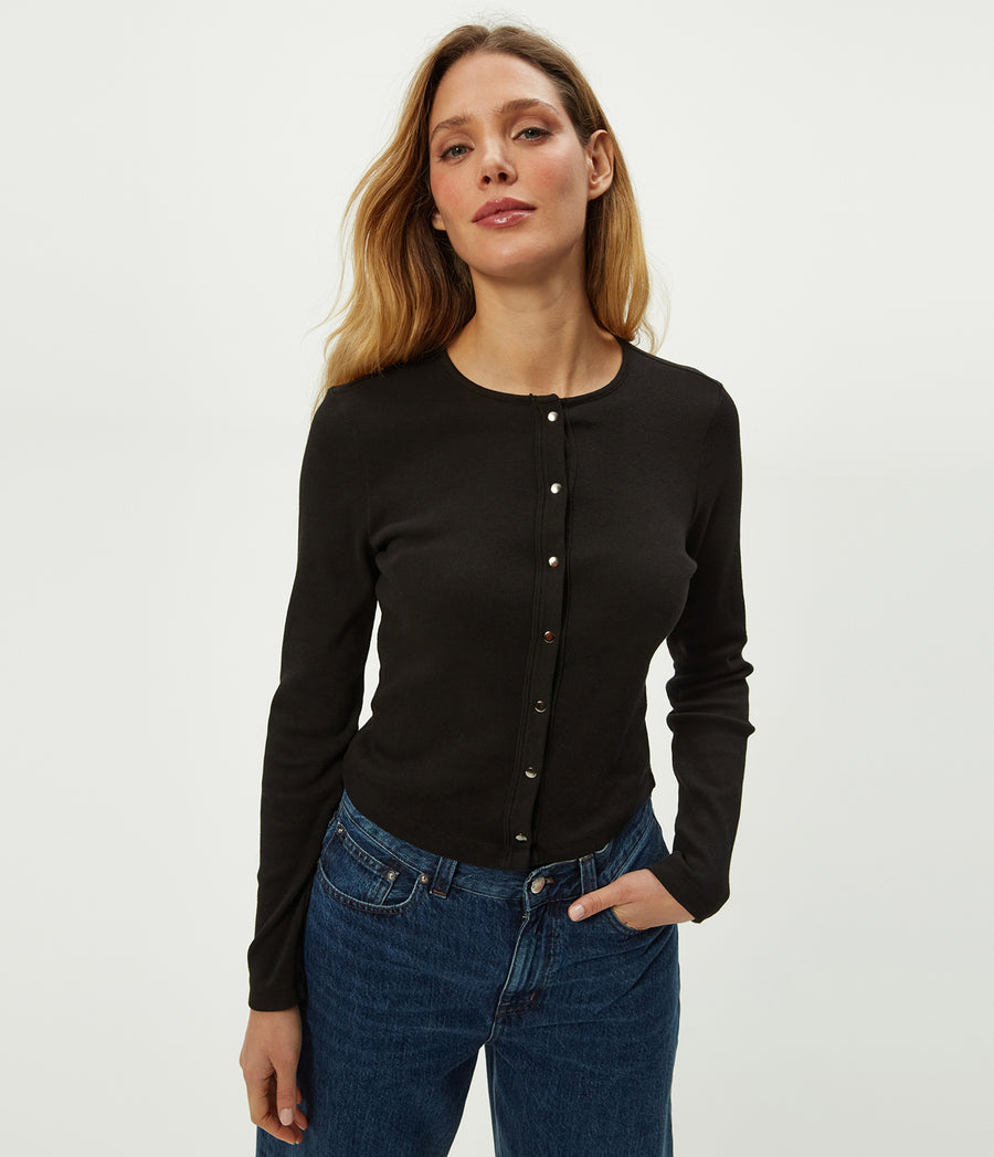 Trixie Cardigan in Black Close up View #BLACK