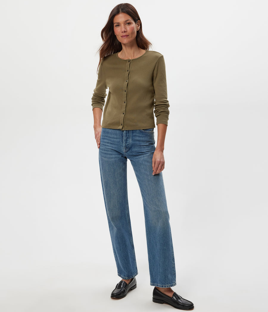 Trixie Cardigan in CAPER Green Full Body View #CAPER