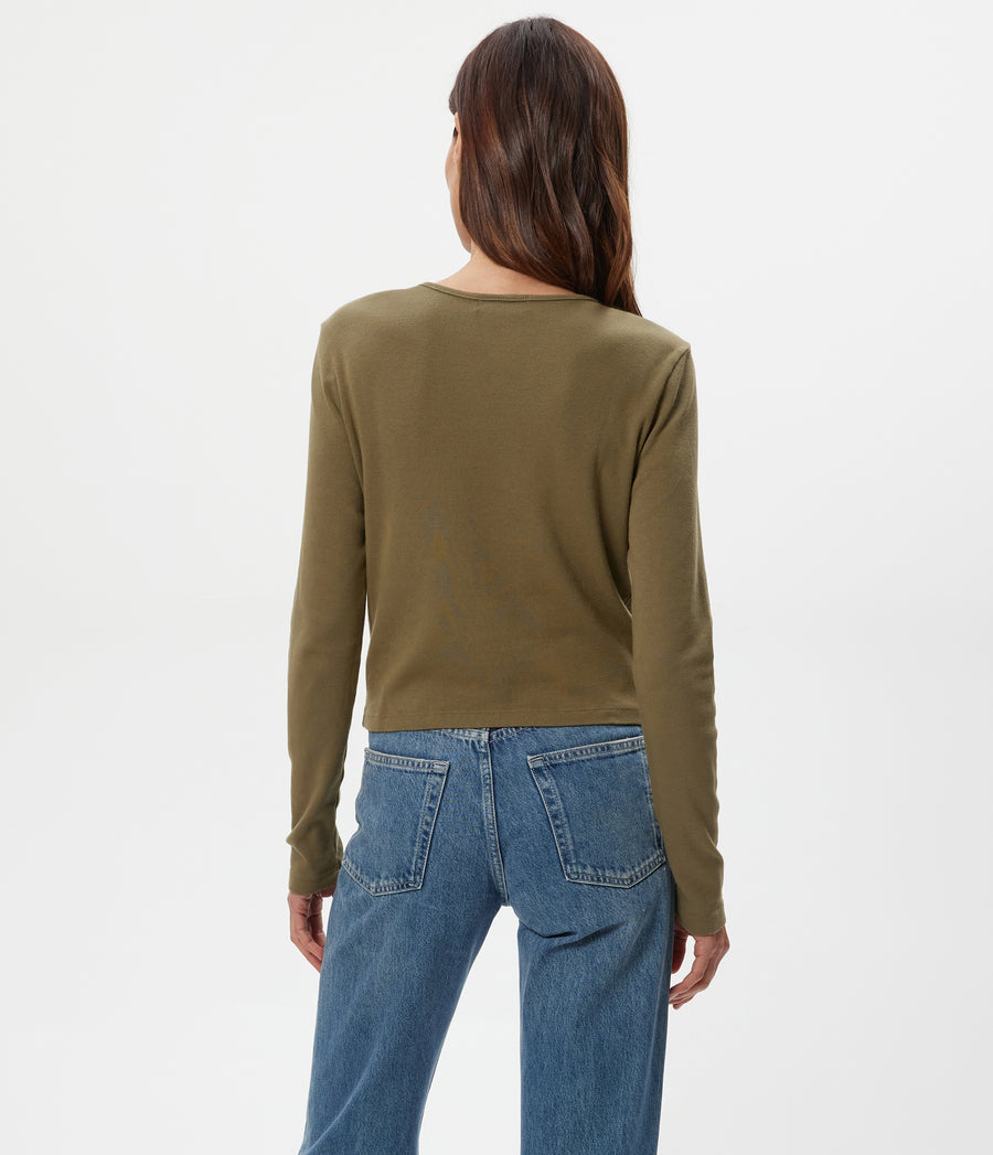 Trixie Cardigan in CAPER Green Back View #CAPER