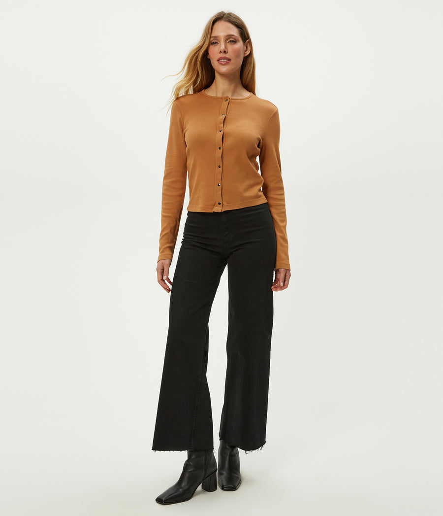 Trixie Cardigan in Cumin Brown Full Body View #CUMIN