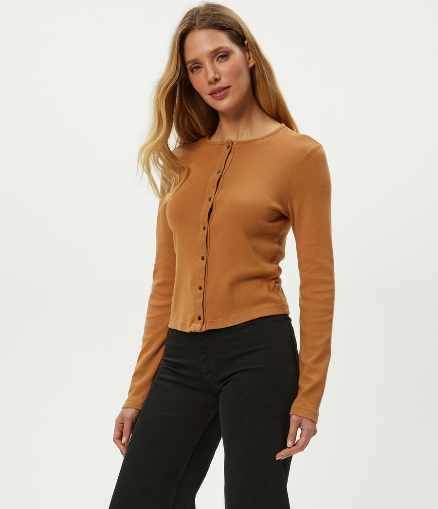 Trixie Cardigan in Cumin Brown Side View #CUMIN