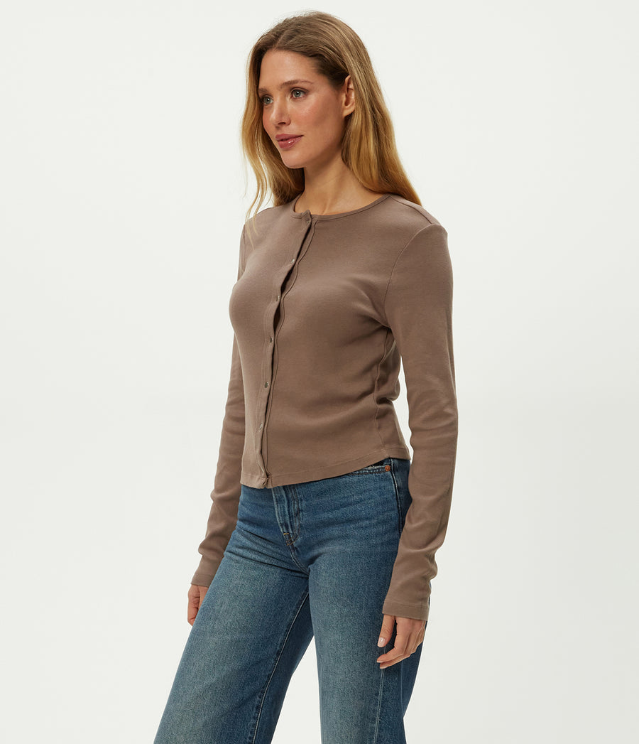 Trixie Cardigan in Cobblestone Brown Side View #COBBLESTONE