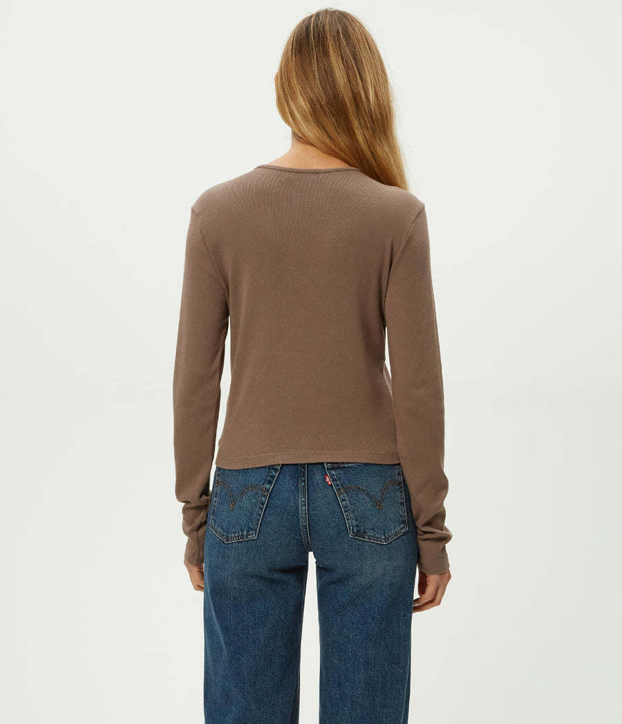 Trixie Cardigan in Cobblestone Brown Back View #COBBLESTONE