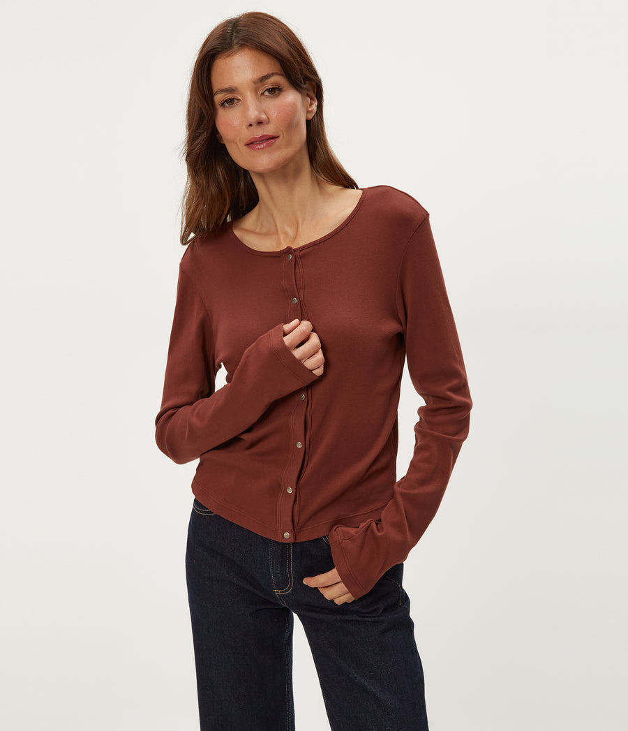 Trixie Cardigan in ESPRESSO Brown Close Up View #ESPRESSO
