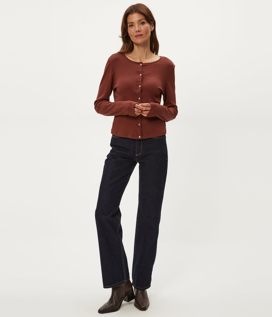 Trixie Cardigan in ESPRESSO Brown Full Body View #ESPRESSO