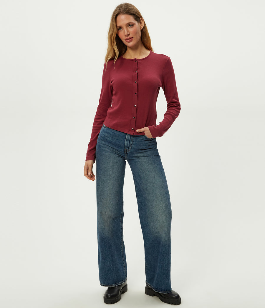 Trixie Cardigan in Garnet Red Full Body View #GARNET