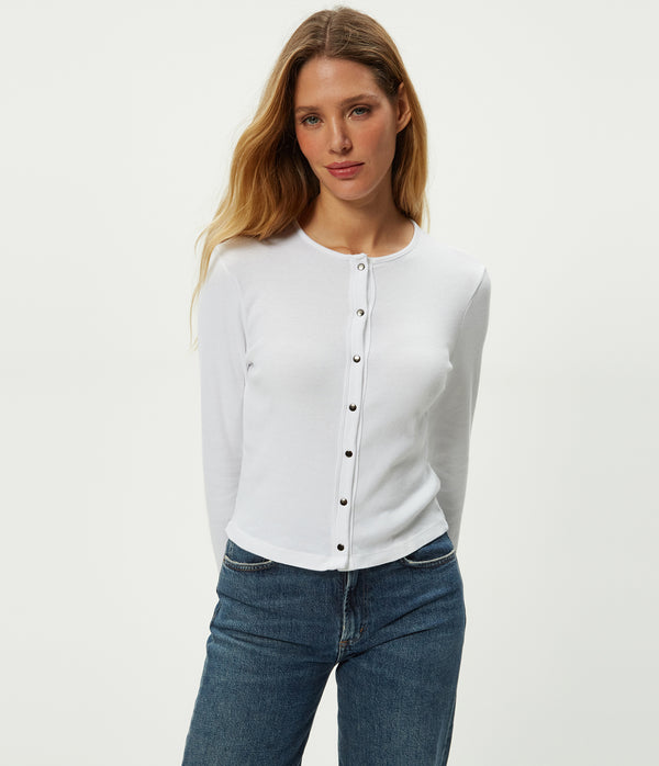 Trixie Cardigan in White Close up View #WHITE