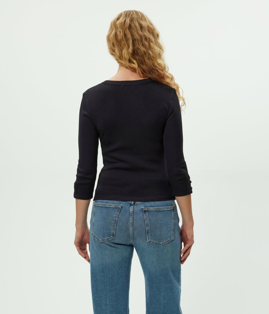 Joyce 3/4 Button Sleeve Tee in Black Side View #BLACK