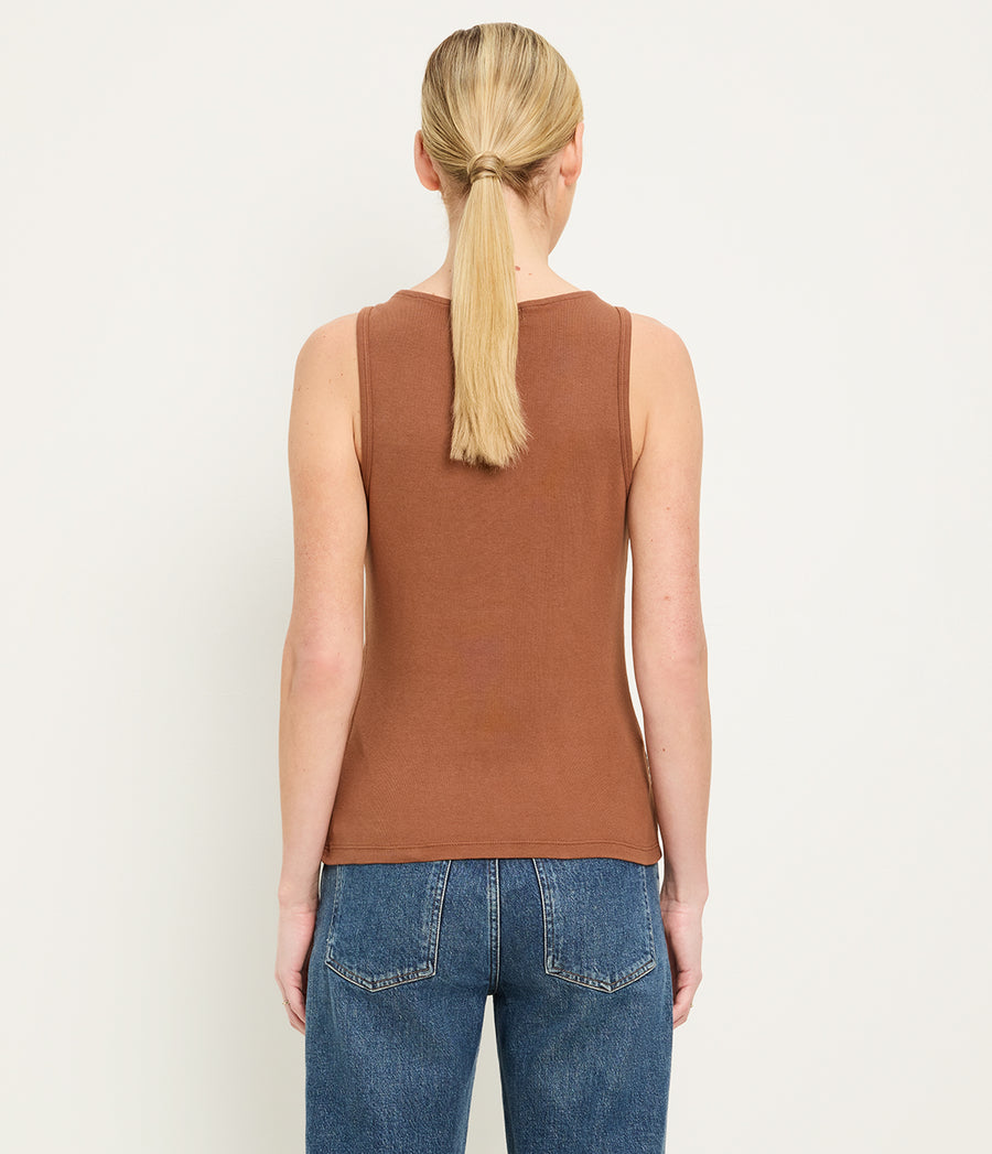 Brandy Henley Tank in Bark Browm Back View #BARK