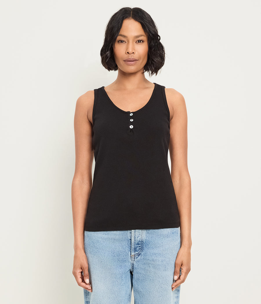 Brandy Henley Tank in Black Full Body View #BLACK