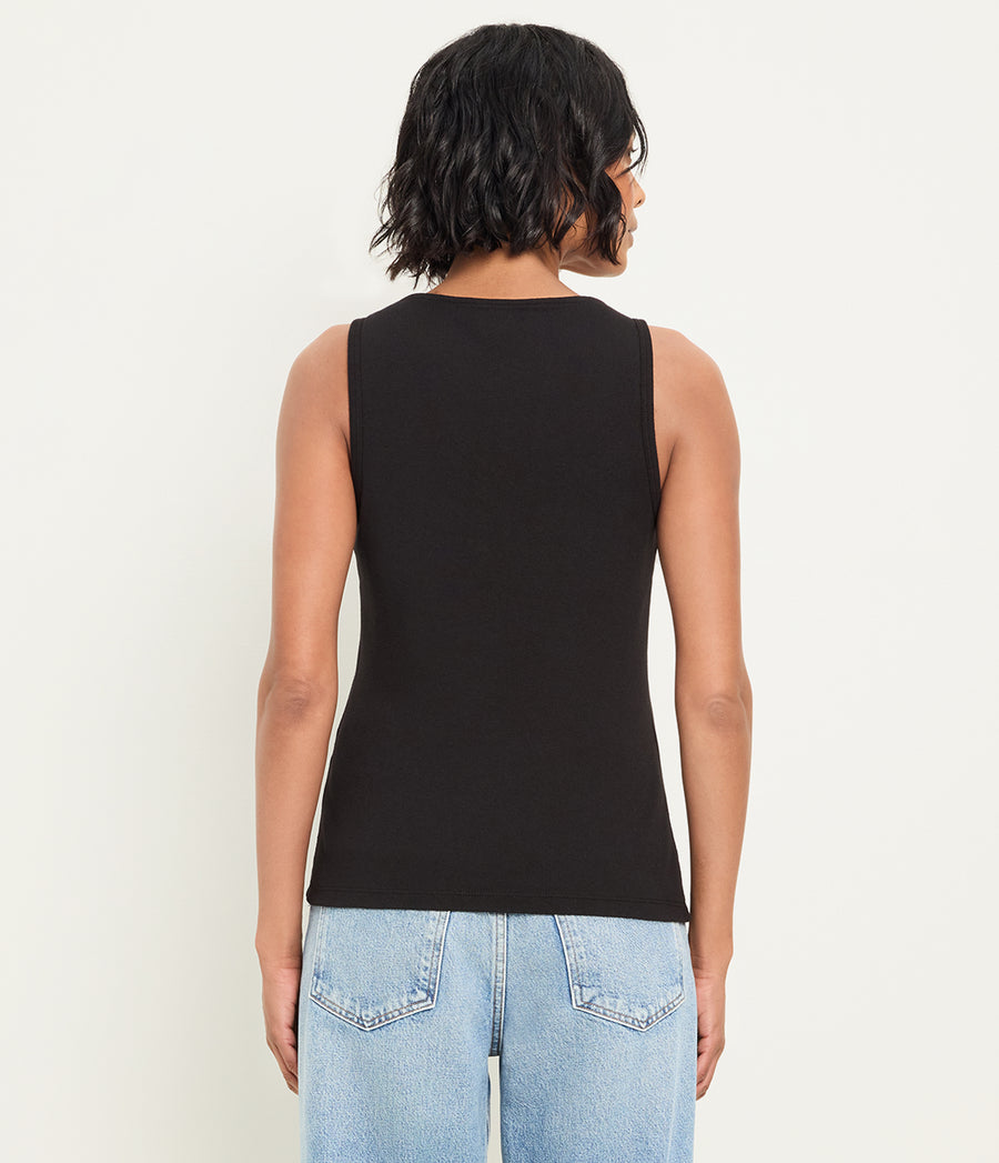 Brandy Henley Tank in Black Back View  #BLACK