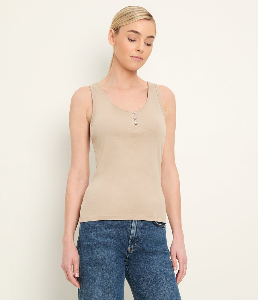Blanche Ribbed Tank in  MACADAMIA Beige Side View #MACADAMIA