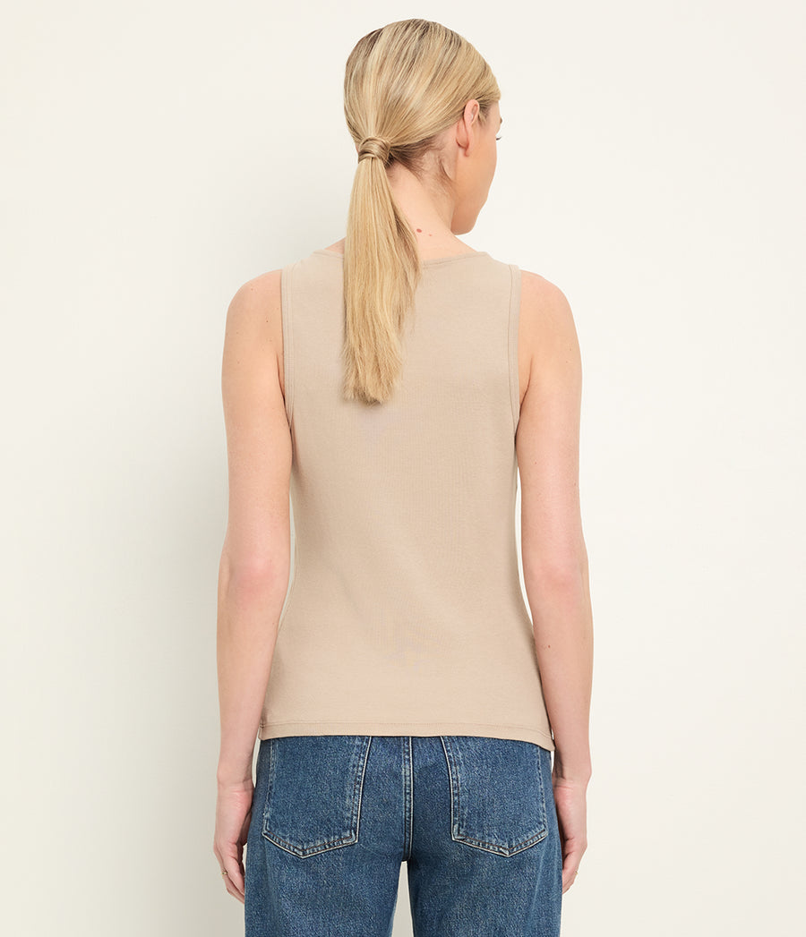 Blanche Ribbed Tank in  MACADAMIA Beige Back View #MACADAMIA