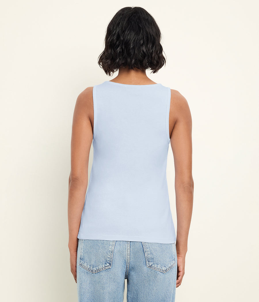 Brandy Henley Tank in SPLASH Blue  Back View #SPLASH