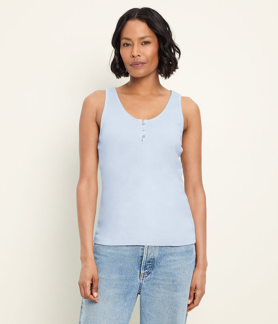 Brandy Henley Tank in SPLASH Blue Full Body View #SPLASH