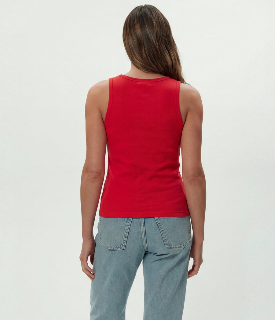 Brandy Henley Tank in LACQUER RED Back View #LACQUER